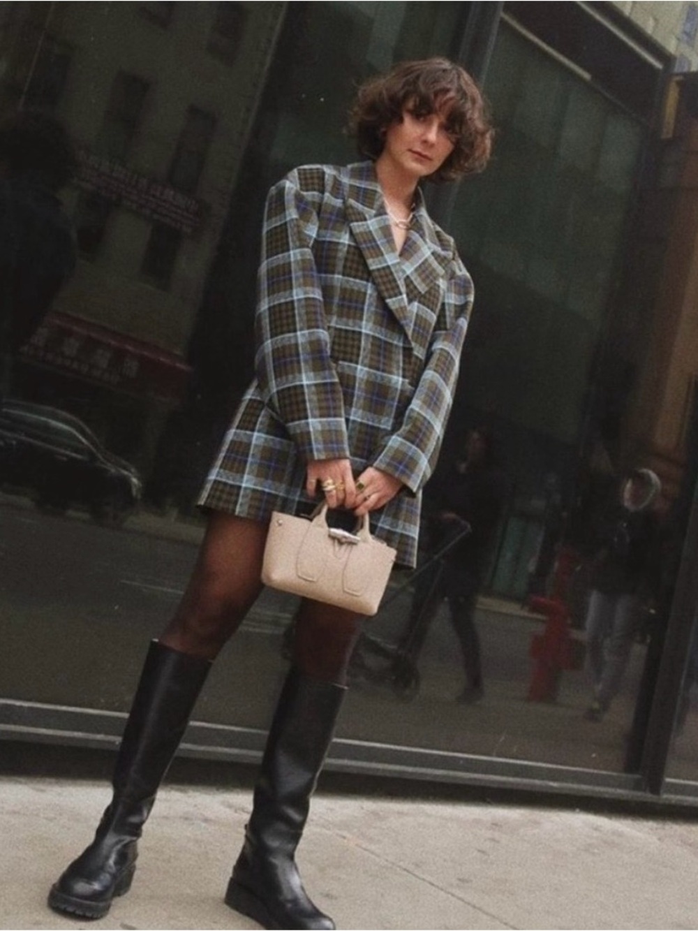 Tibi Spencer Plaid Cinch Waist Blazer